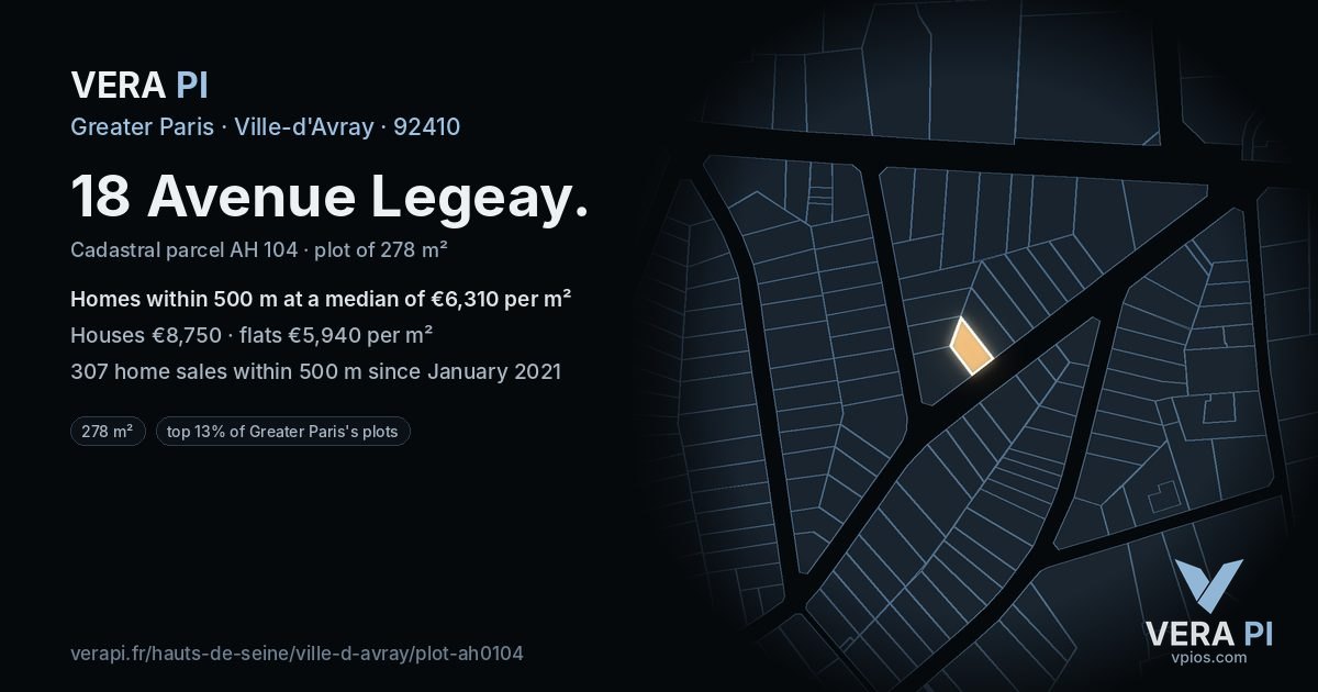 18 Avenue Legeay, Ville-d'Avray at night – the plot lit, the parcels around coloured by the prices near them