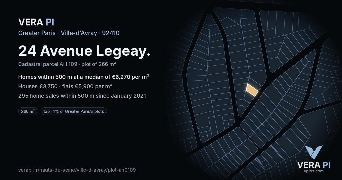 24 Avenue Legeay, Ville-d'Avray at night – the plot lit, the parcels around coloured by the prices near them