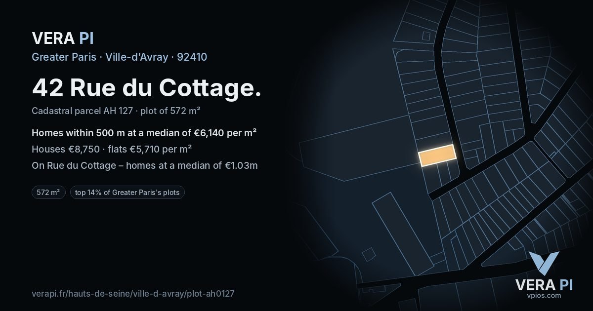 42 Rue du Cottage, Ville-d'Avray at night – the plot lit, the parcels around coloured by the prices near them