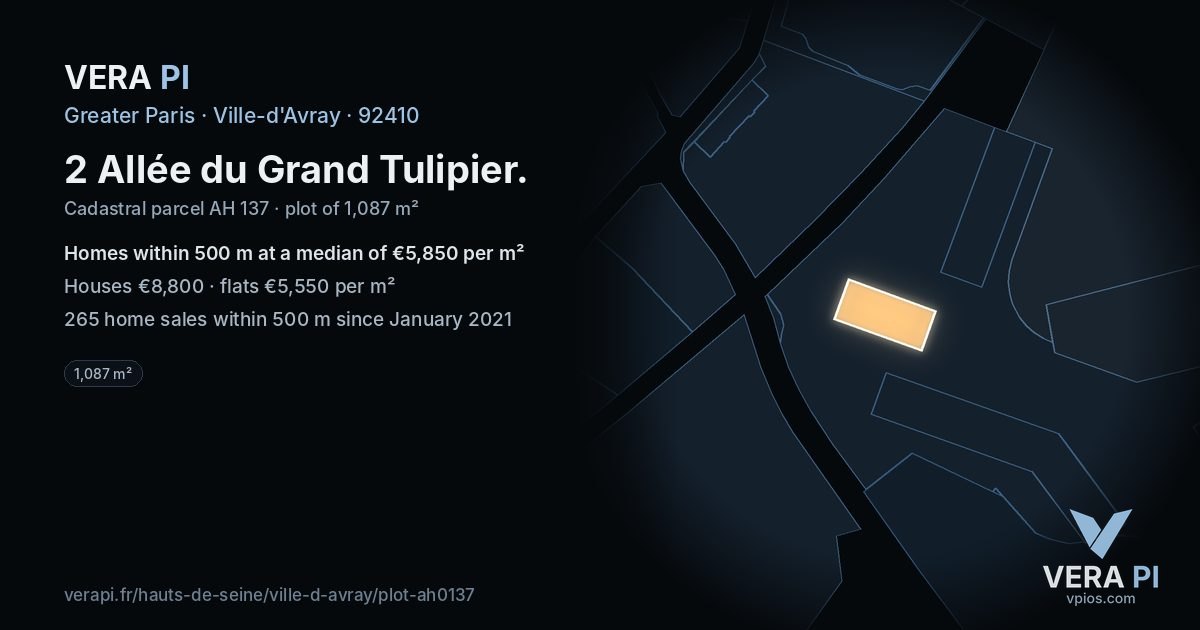 2 Allée du Grand Tulipier, Ville-d'Avray at night – the plot lit, the parcels around coloured by the prices near them
