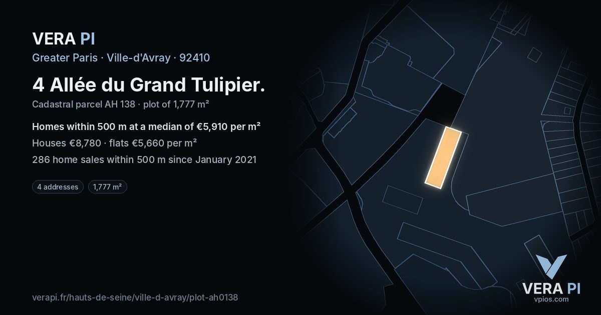 4 Allée du Grand Tulipier, Ville-d'Avray at night – the plot lit, the parcels around coloured by the prices near them