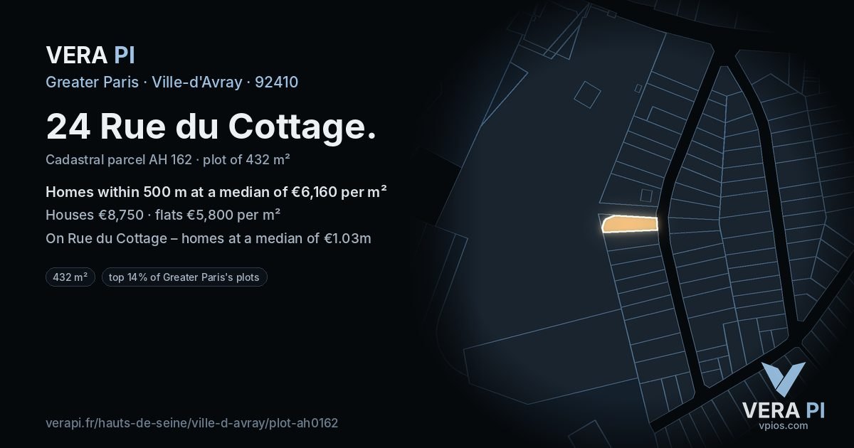 24 Rue du Cottage, Ville-d'Avray at night – the plot lit, the parcels around coloured by the prices near them