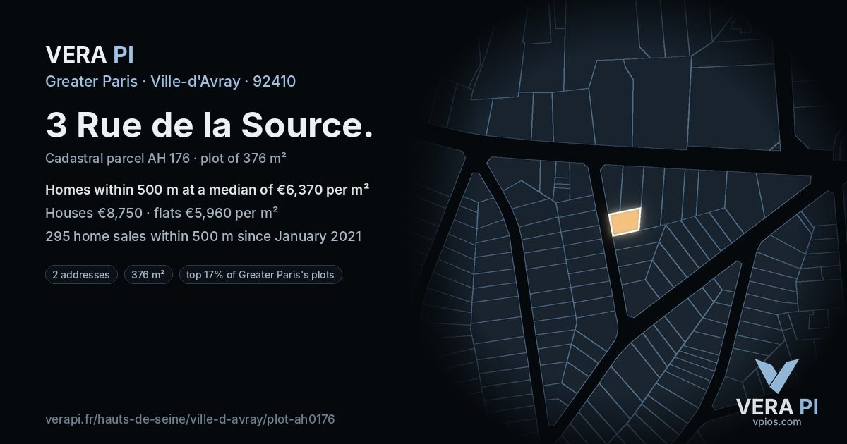 3 Rue de la Source, Ville-d'Avray at night – the plot lit, the parcels around coloured by the prices near them