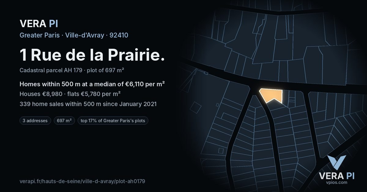 1 Rue de la Prairie, Ville-d'Avray at night – the plot lit, the parcels around coloured by the prices near them