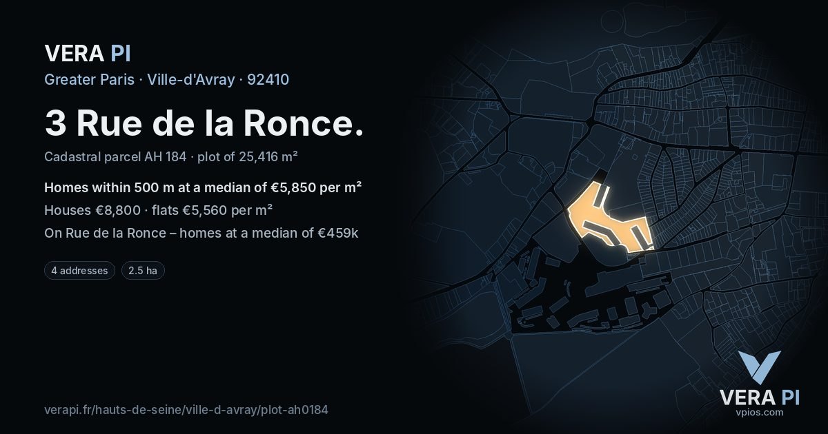 3 Rue de la Ronce, Ville-d'Avray at night – the plot lit, the parcels around coloured by the prices near them