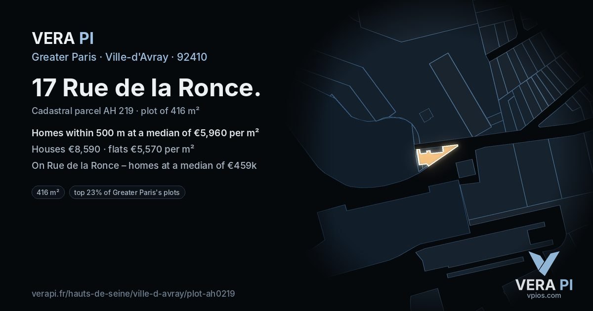 17 Rue de la Ronce, Ville-d'Avray at night – the plot lit, the parcels around coloured by the prices near them