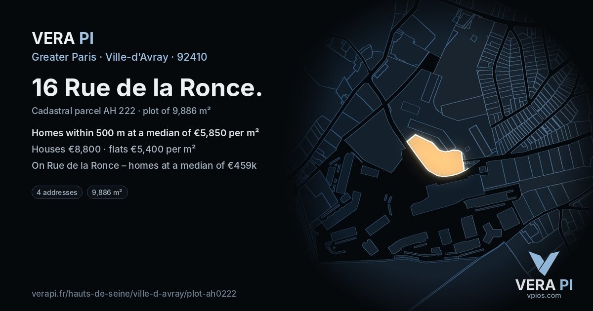 16 Rue de la Ronce, Ville-d'Avray at night – the plot lit, the parcels around coloured by the prices near them