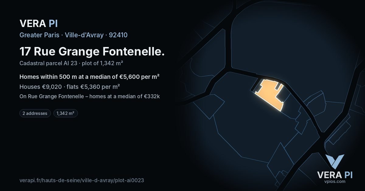 17 Rue Grange Fontenelle, Ville-d'Avray at night – the plot lit, the parcels around coloured by the prices near them