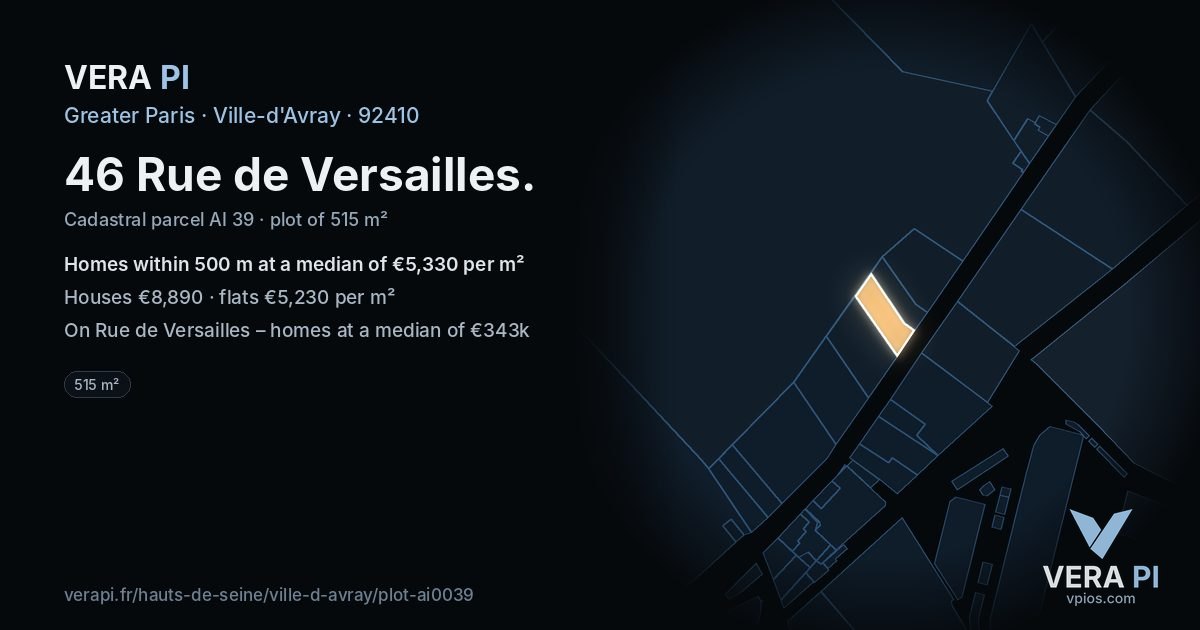 46 Rue de Versailles, Ville-d'Avray at night – the plot lit, the parcels around coloured by the prices near them