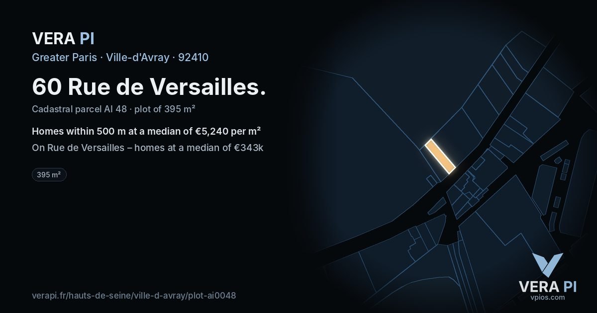 60 Rue de Versailles, Ville-d'Avray at night – the plot lit, the parcels around coloured by the prices near them