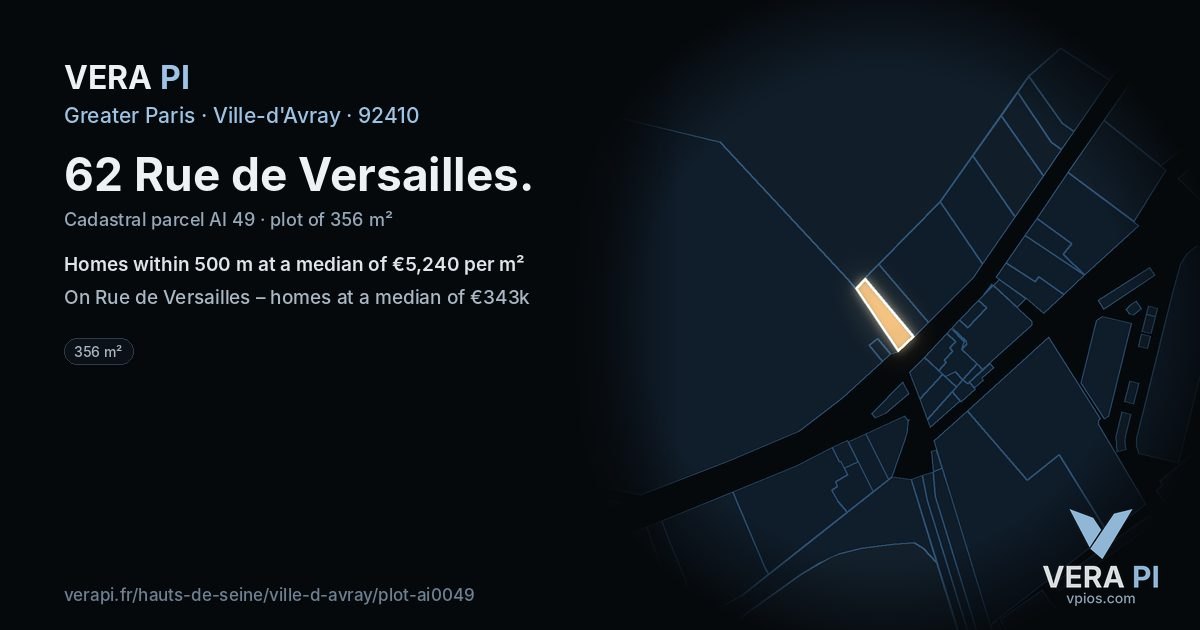62 Rue de Versailles, Ville-d'Avray at night – the plot lit, the parcels around coloured by the prices near them