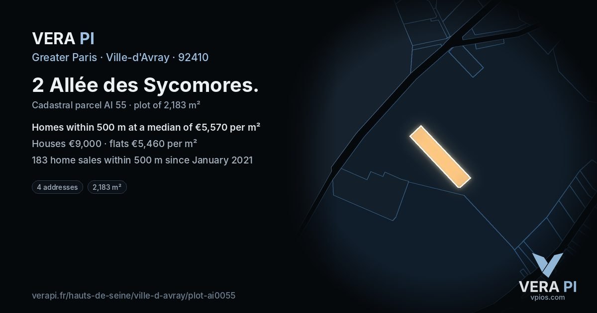 2 Allée des Sycomores, Ville-d'Avray at night – the plot lit, the parcels around coloured by the prices near them