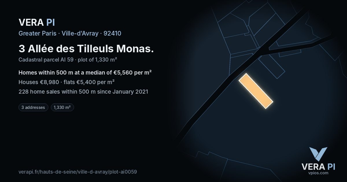 3 Allée des Tilleuls Monas, Ville-d'Avray at night – the plot lit, the parcels around coloured by the prices near them