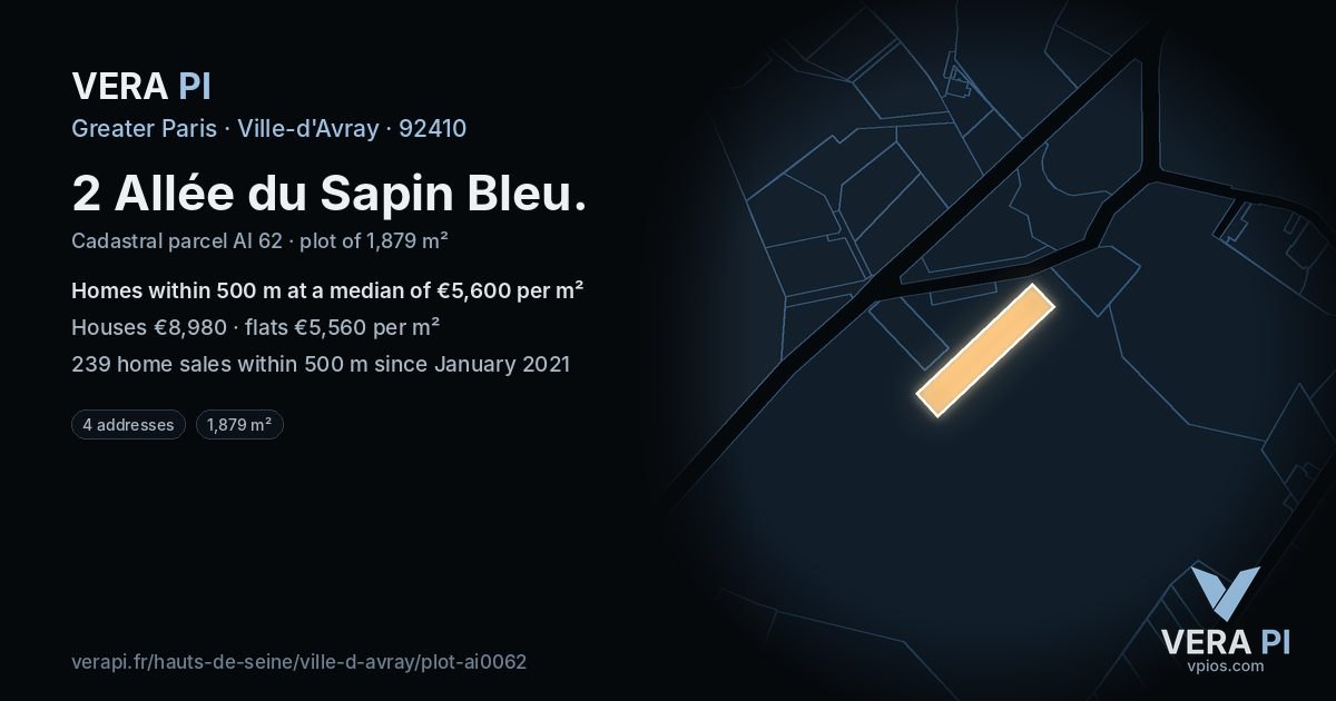 2 Allée du Sapin Bleu, Ville-d'Avray at night – the plot lit, the parcels around coloured by the prices near them