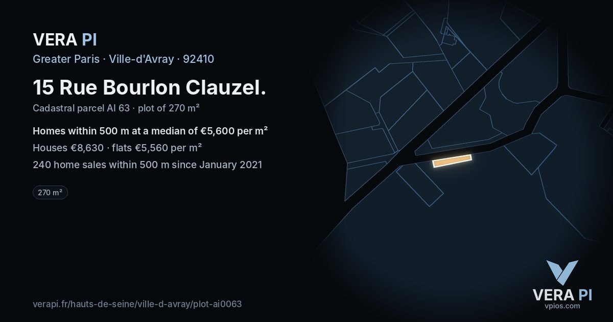 15 Rue Bourlon Clauzel, Ville-d'Avray at night – the plot lit, the parcels around coloured by the prices near them