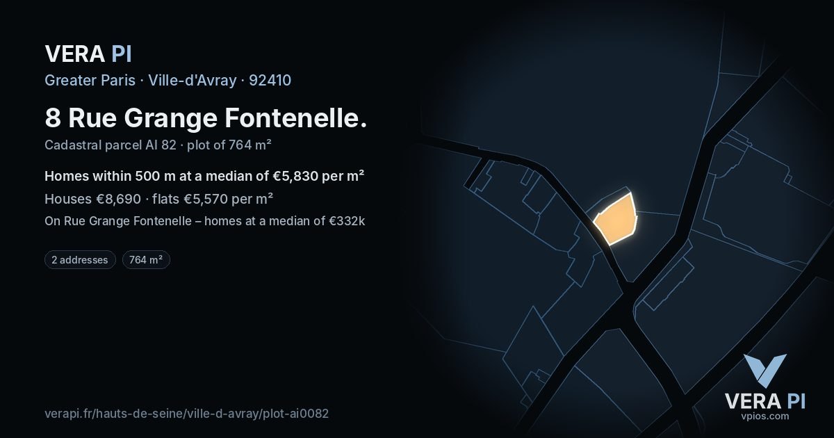 8 Rue Grange Fontenelle, Ville-d'Avray at night – the plot lit, the parcels around coloured by the prices near them