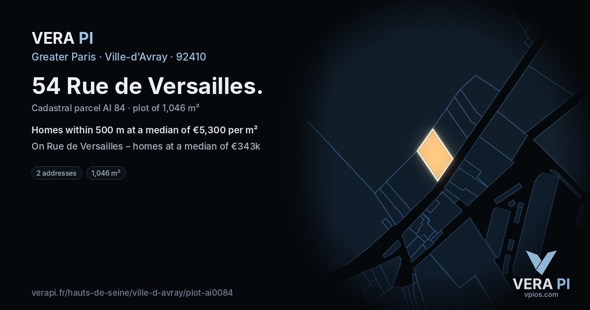 54 Rue de Versailles, Ville-d'Avray at night – the plot lit, the parcels around coloured by the prices near them