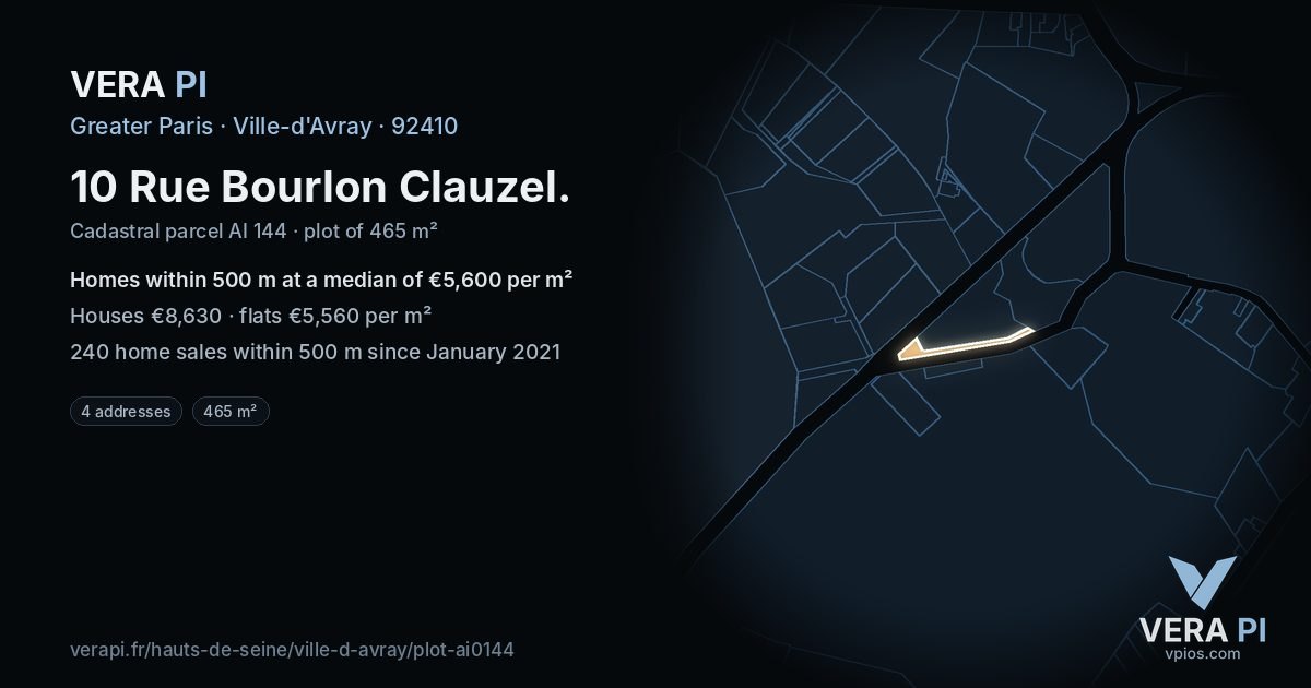 10 Rue Bourlon Clauzel, Ville-d'Avray at night – the plot lit, the parcels around coloured by the prices near them