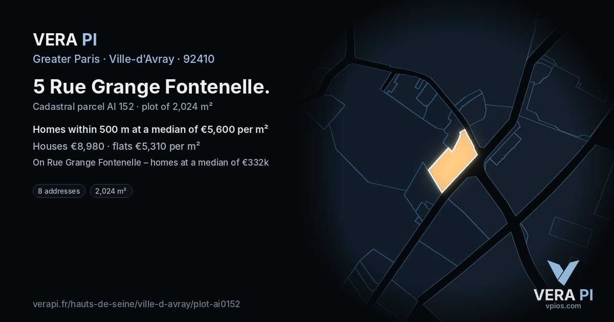 5 Rue Grange Fontenelle, Ville-d'Avray at night – the plot lit, the parcels around coloured by the prices near them