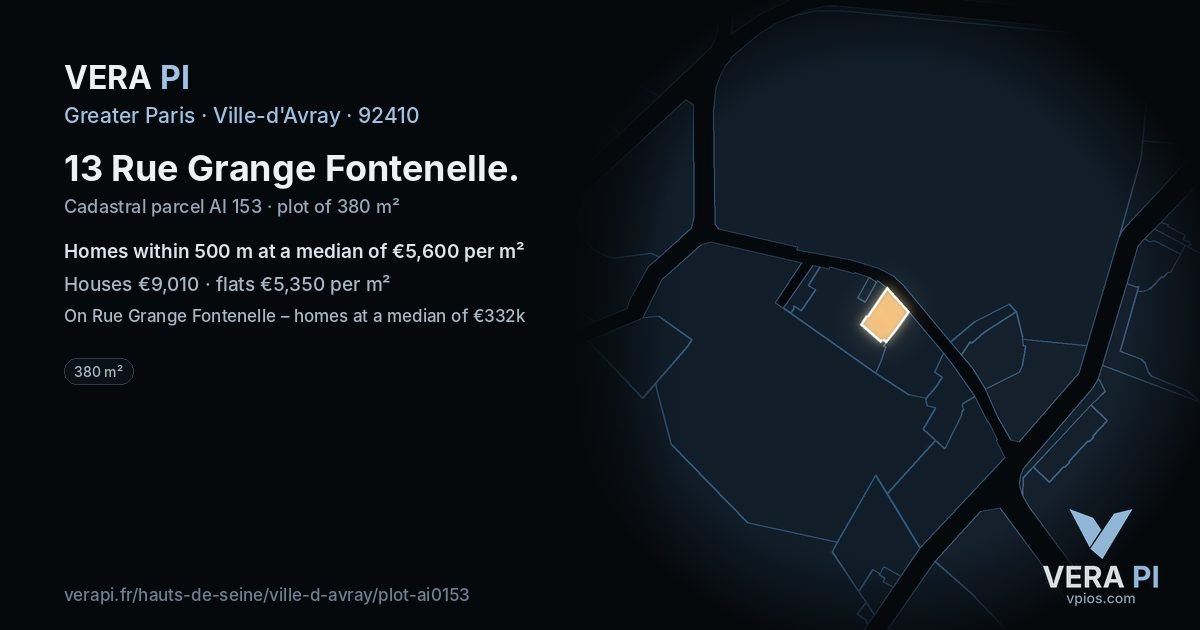 13 Rue Grange Fontenelle, Ville-d'Avray at night – the plot lit, the parcels around coloured by the prices near them