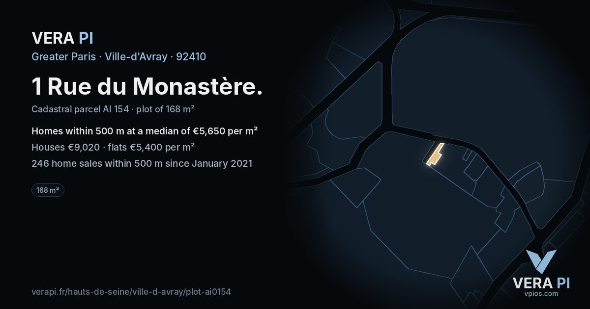 1 Rue du Monastère, Ville-d'Avray at night – the plot lit, the parcels around coloured by the prices near them
