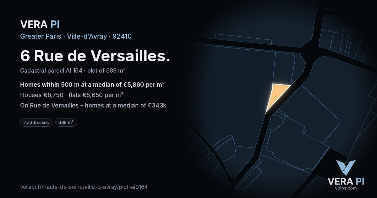 6 Rue de Versailles, Ville-d'Avray at night – the plot lit, the parcels around coloured by the prices near them