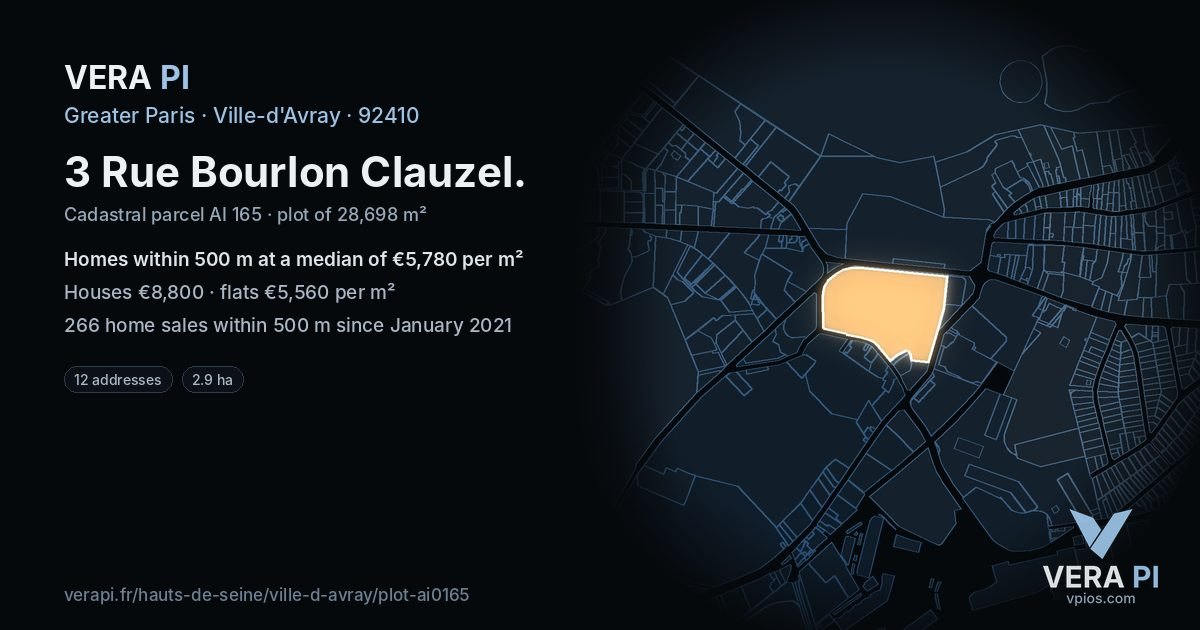 3 Rue Bourlon Clauzel, Ville-d'Avray at night – the plot lit, the parcels around coloured by the prices near them