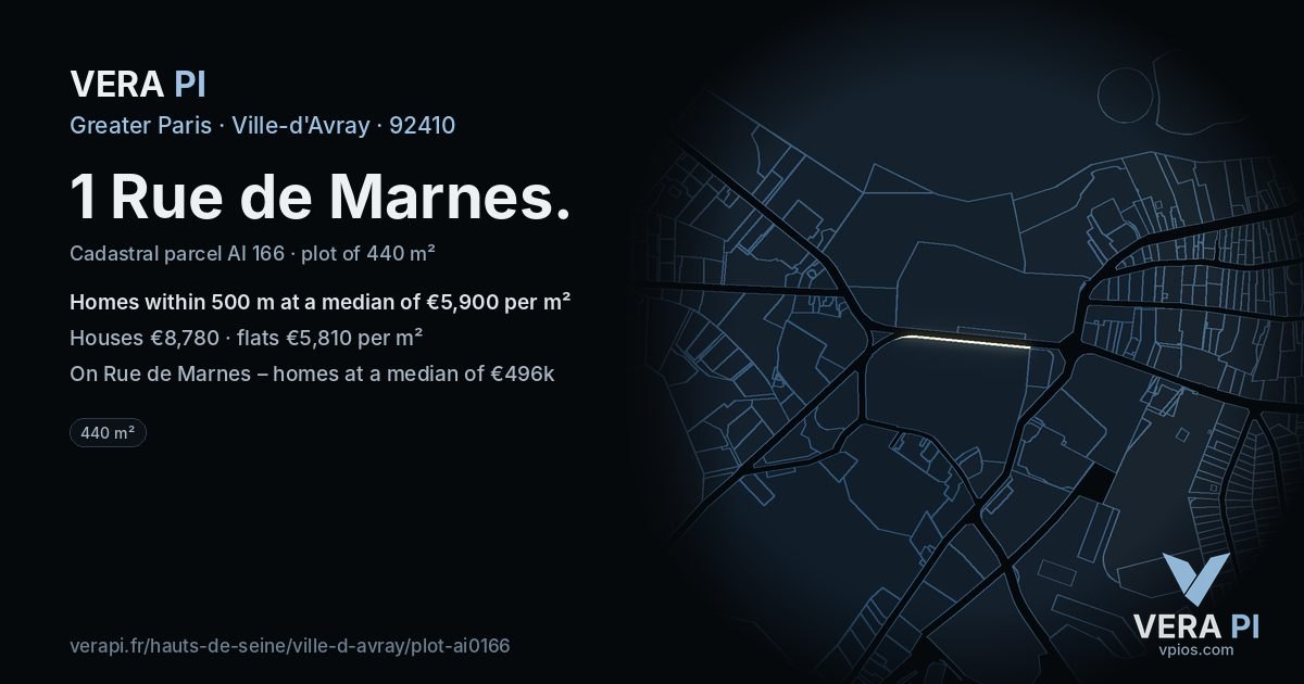 1 Rue de Marnes, Ville-d'Avray at night – the plot lit, the parcels around coloured by the prices near them