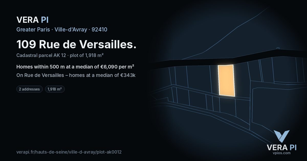 109 Rue de Versailles, Ville-d'Avray at night – the plot lit, the parcels around coloured by the prices near them