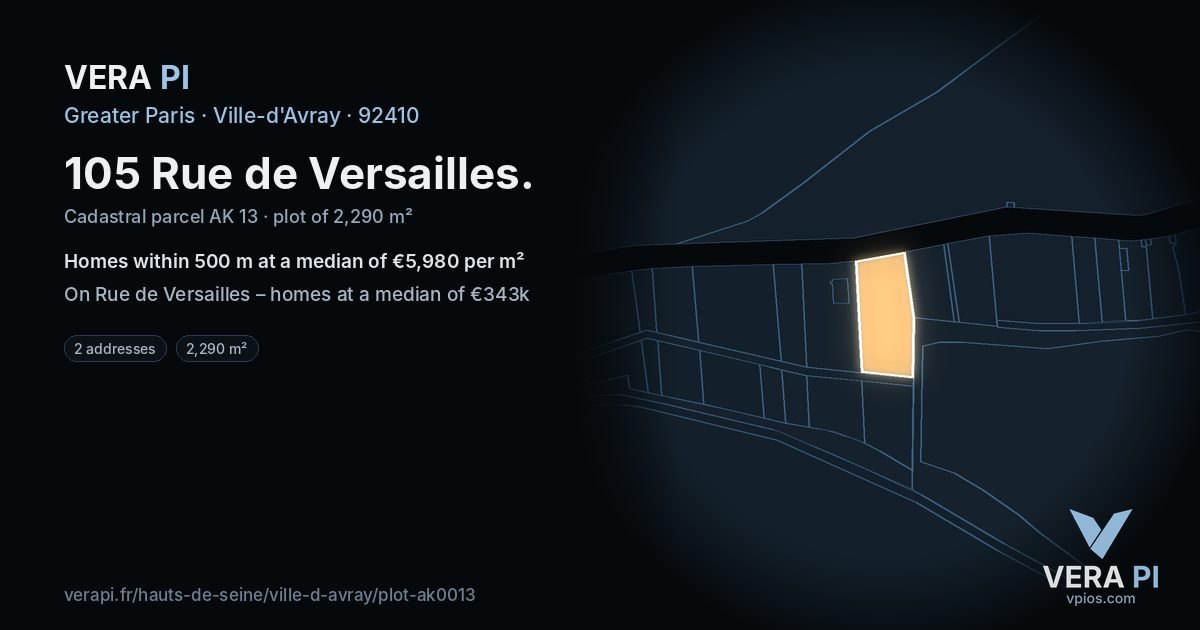 105 Rue de Versailles, Ville-d'Avray at night – the plot lit, the parcels around coloured by the prices near them