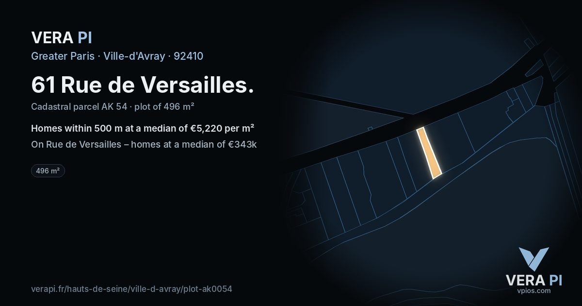 61 Rue de Versailles, Ville-d'Avray at night – the plot lit, the parcels around coloured by the prices near them