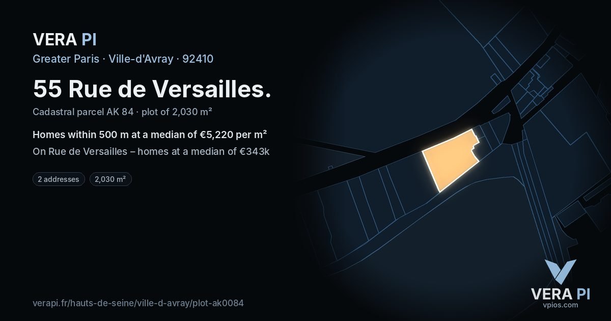 55 Rue de Versailles, Ville-d'Avray at night – the plot lit, the parcels around coloured by the prices near them