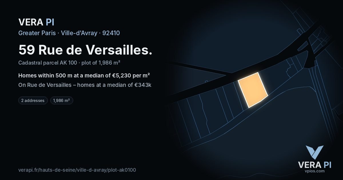 59 Rue de Versailles, Ville-d'Avray at night – the plot lit, the parcels around coloured by the prices near them