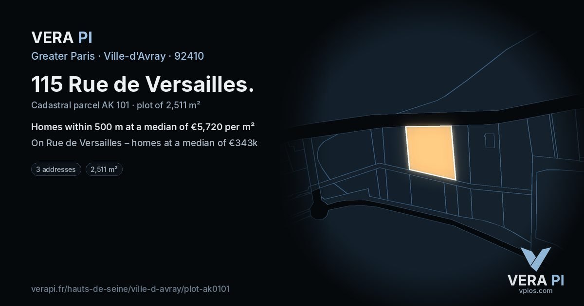 115 Rue de Versailles, Ville-d'Avray at night – the plot lit, the parcels around coloured by the prices near them