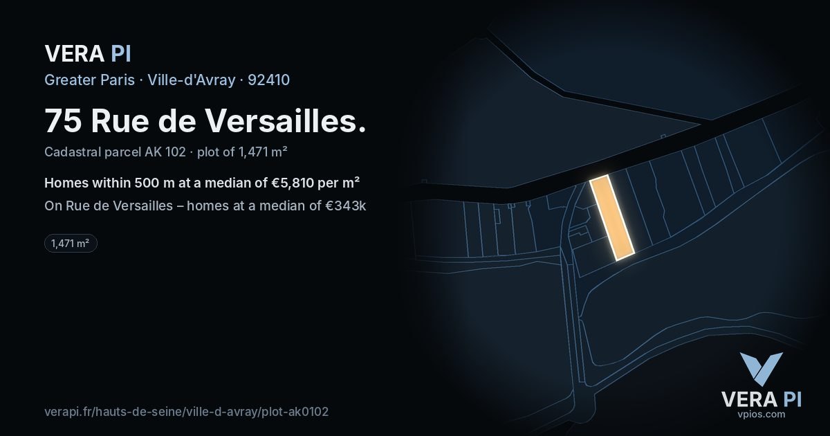 75 Rue de Versailles, Ville-d'Avray at night – the plot lit, the parcels around coloured by the prices near them