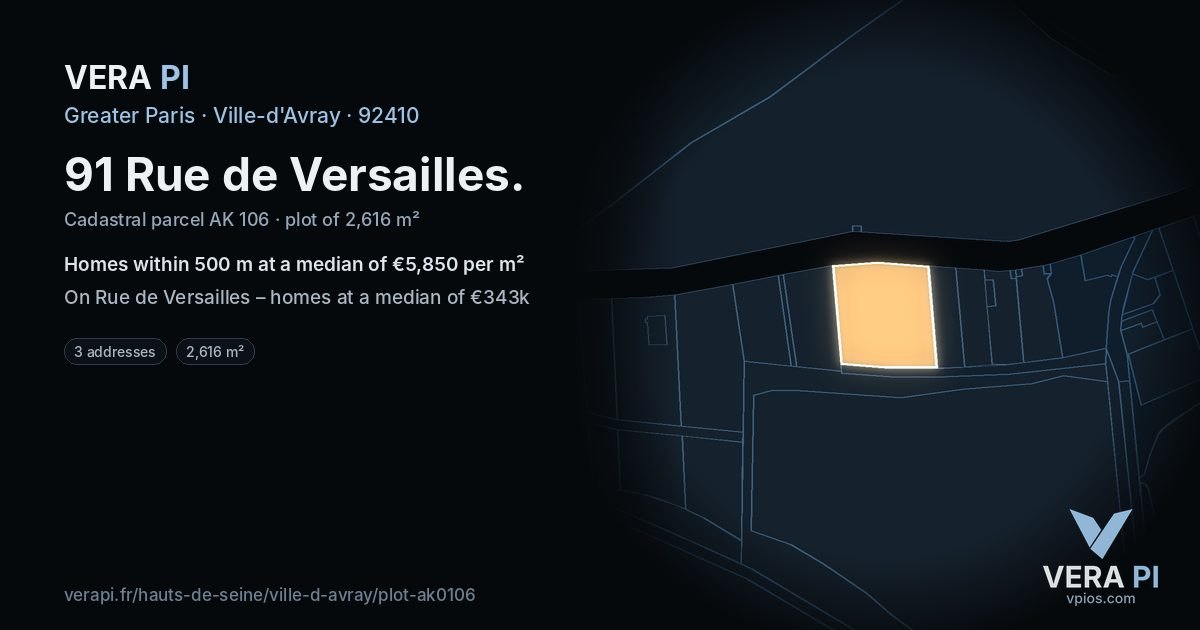 91 Rue de Versailles, Ville-d'Avray at night – the plot lit, the parcels around coloured by the prices near them