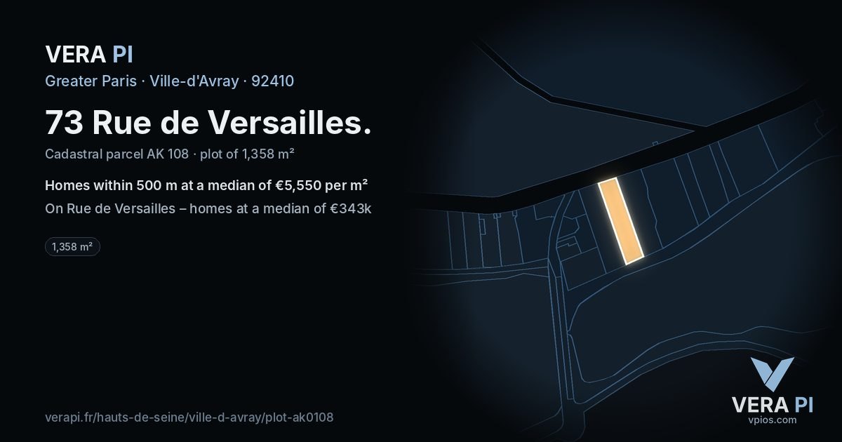 73 Rue de Versailles, Ville-d'Avray at night – the plot lit, the parcels around coloured by the prices near them