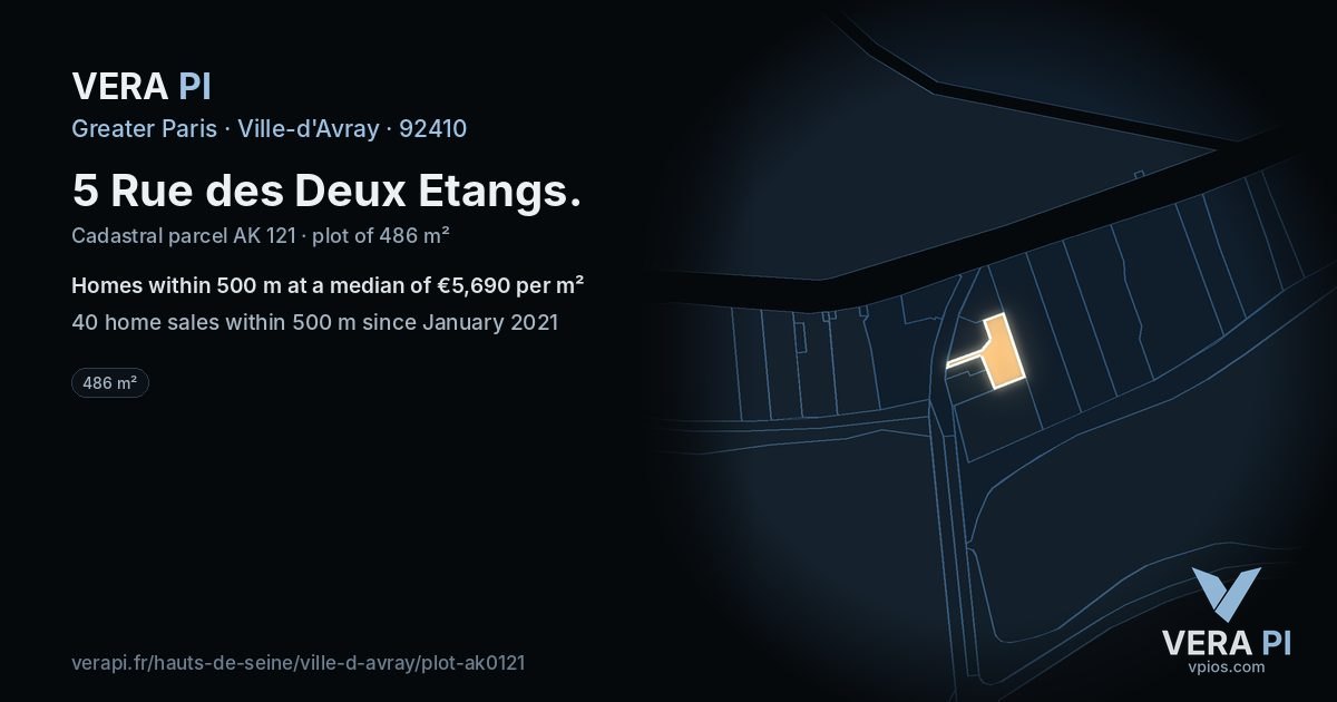 5 Rue des Deux Etangs, Ville-d'Avray at night – the plot lit, the parcels around coloured by the prices near them
