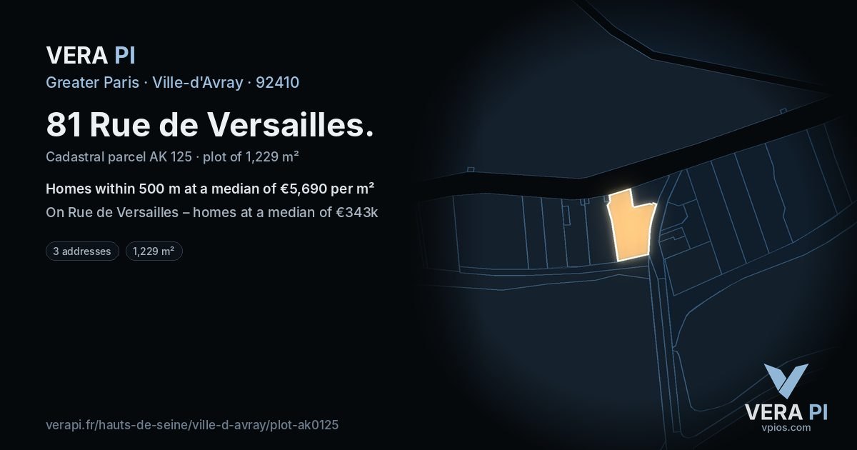 81 Rue de Versailles, Ville-d'Avray at night – the plot lit, the parcels around coloured by the prices near them