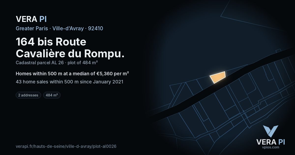 164 bis Route Cavalière du Rompu, Ville-d'Avray at night – the plot lit, the parcels around coloured by the prices near them