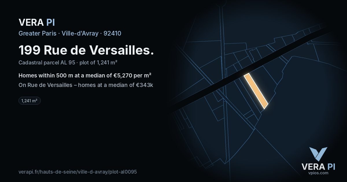 199 Rue de Versailles, Ville-d'Avray at night – the plot lit, the parcels around coloured by the prices near them