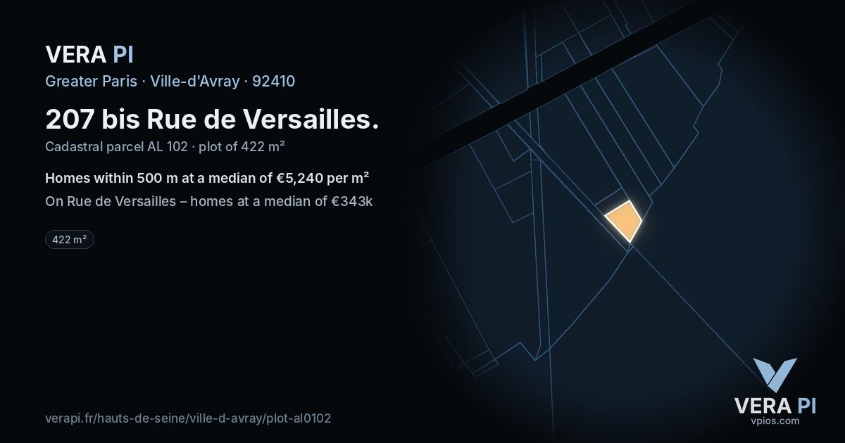 207 bis Rue de Versailles, Ville-d'Avray at night – the plot lit, the parcels around coloured by the prices near them