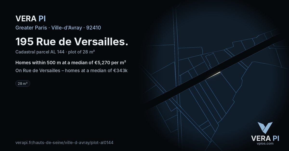 195 Rue de Versailles, Ville-d'Avray at night – the plot lit, the parcels around coloured by the prices near them