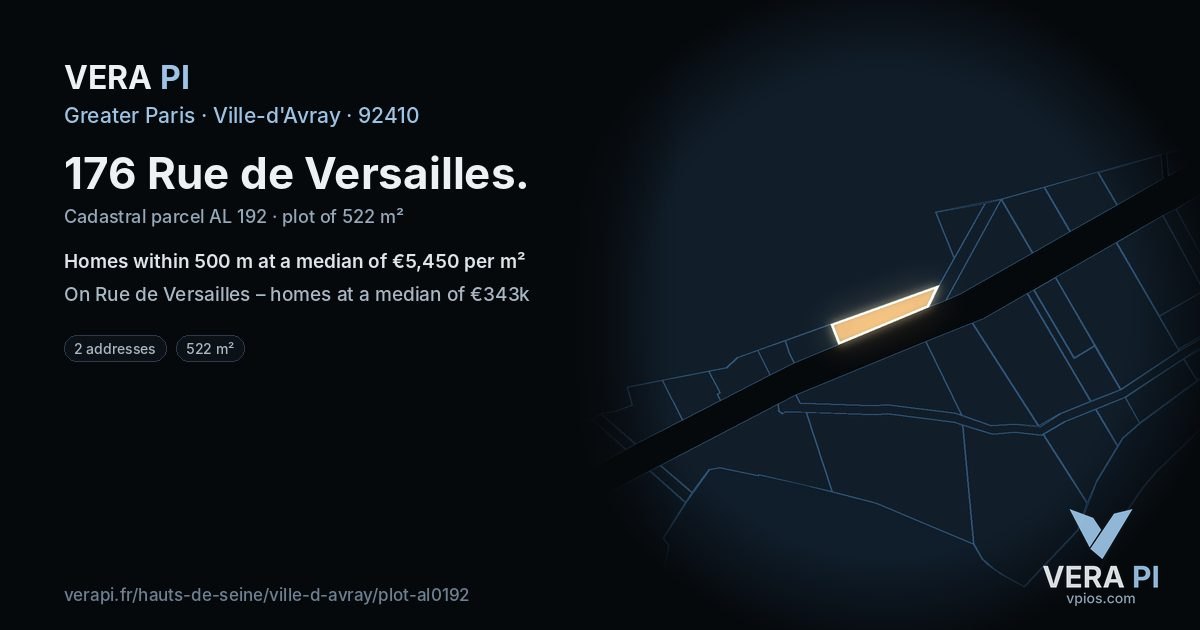 176 Rue de Versailles, Ville-d'Avray at night – the plot lit, the parcels around coloured by the prices near them