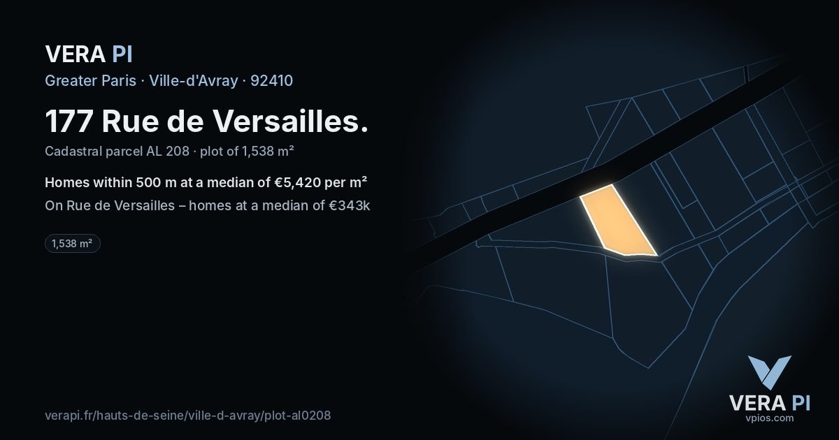 177 Rue de Versailles, Ville-d'Avray at night – the plot lit, the parcels around coloured by the prices near them