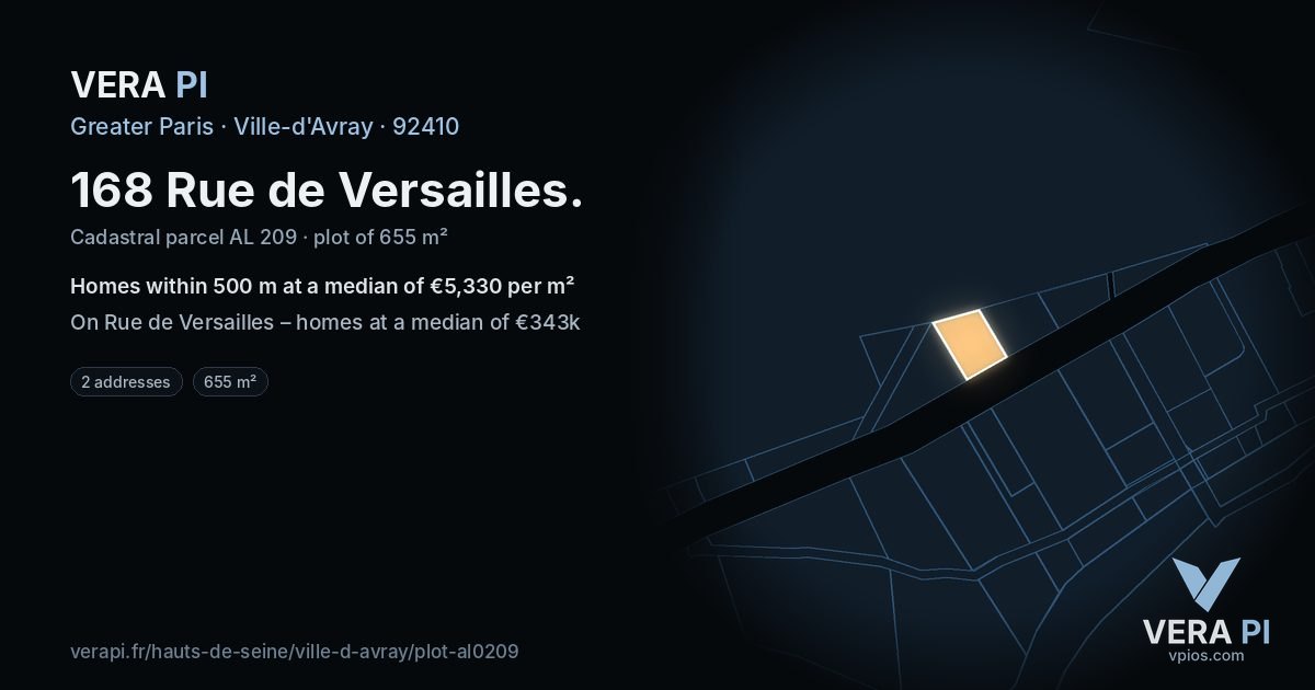 168 Rue de Versailles, Ville-d'Avray at night – the plot lit, the parcels around coloured by the prices near them