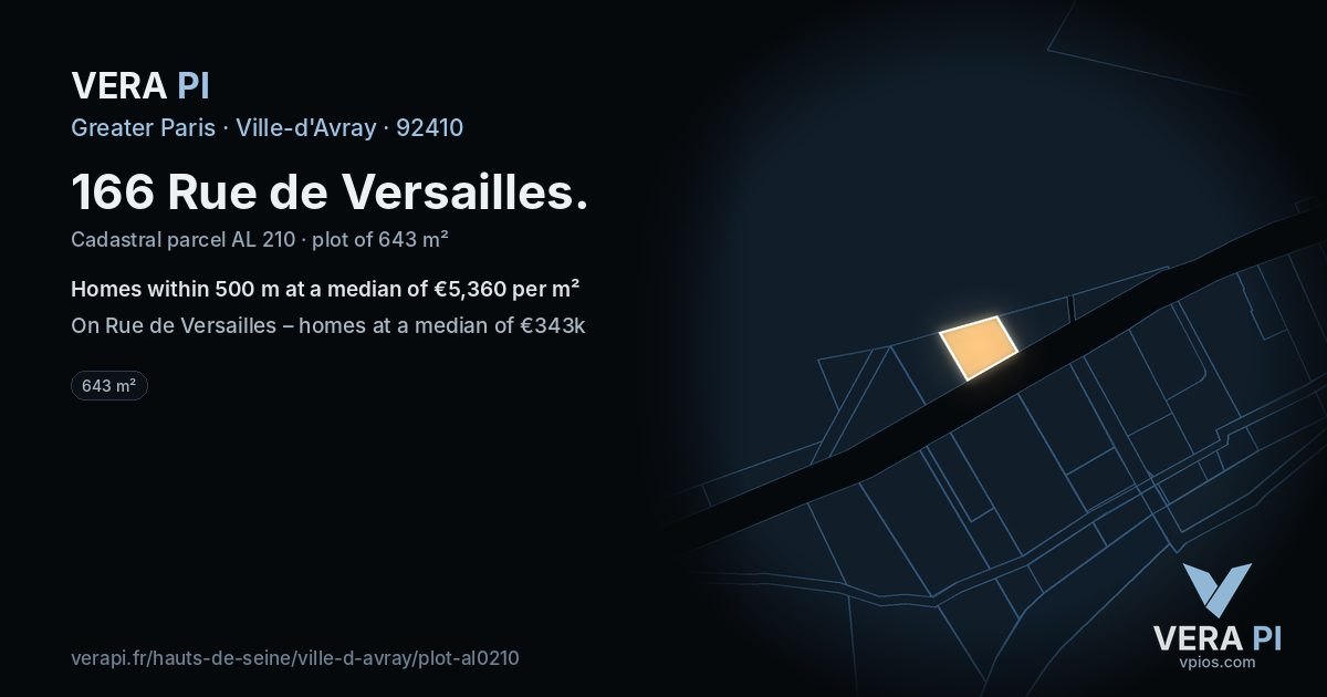 166 Rue de Versailles, Ville-d'Avray at night – the plot lit, the parcels around coloured by the prices near them