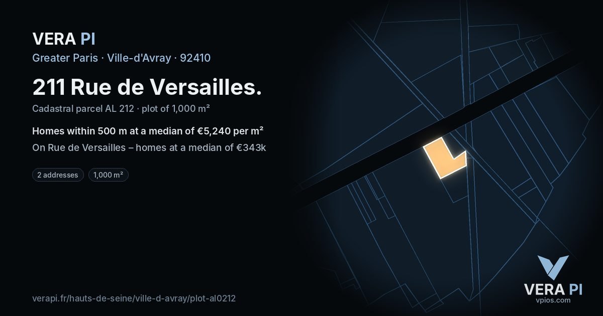 211 Rue de Versailles, Ville-d'Avray at night – the plot lit, the parcels around coloured by the prices near them