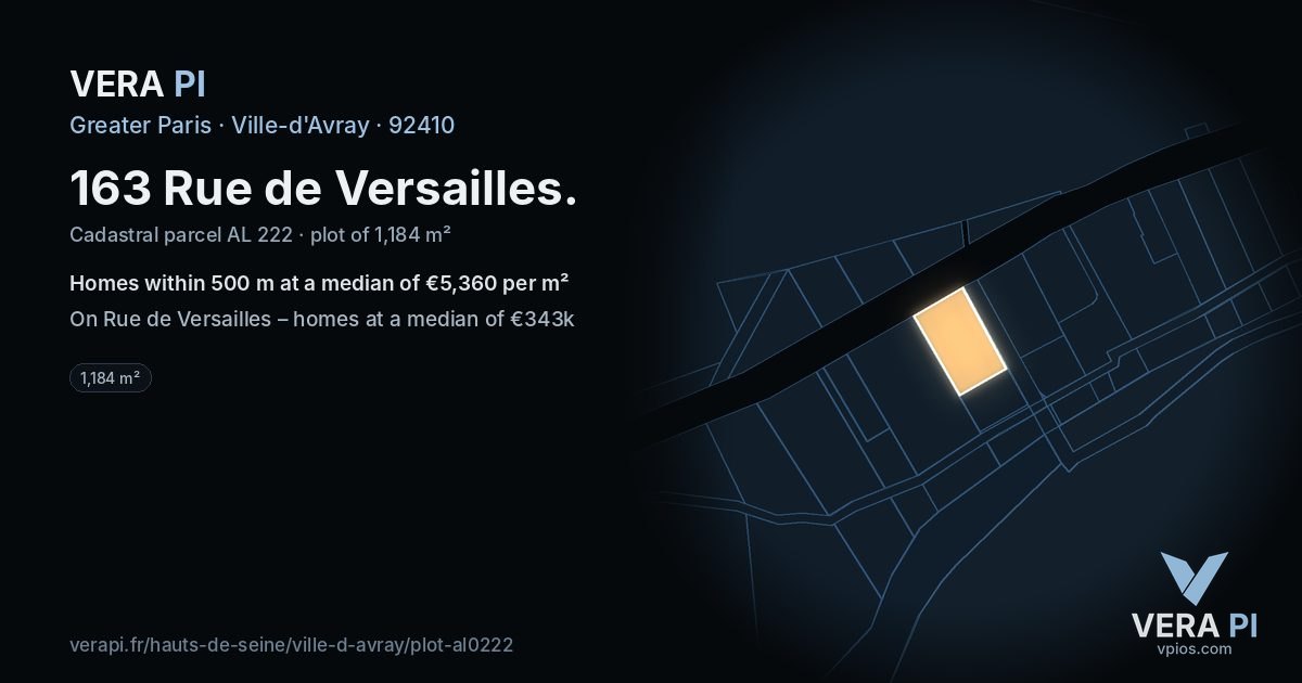 163 Rue de Versailles, Ville-d'Avray at night – the plot lit, the parcels around coloured by the prices near them