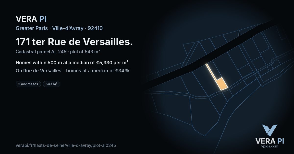 171 ter Rue de Versailles, Ville-d'Avray at night – the plot lit, the parcels around coloured by the prices near them